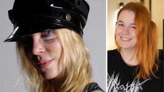 Angela Gossow of Arch Enemy in 2008, next to a photo of Svalbard’s Serena Cherry