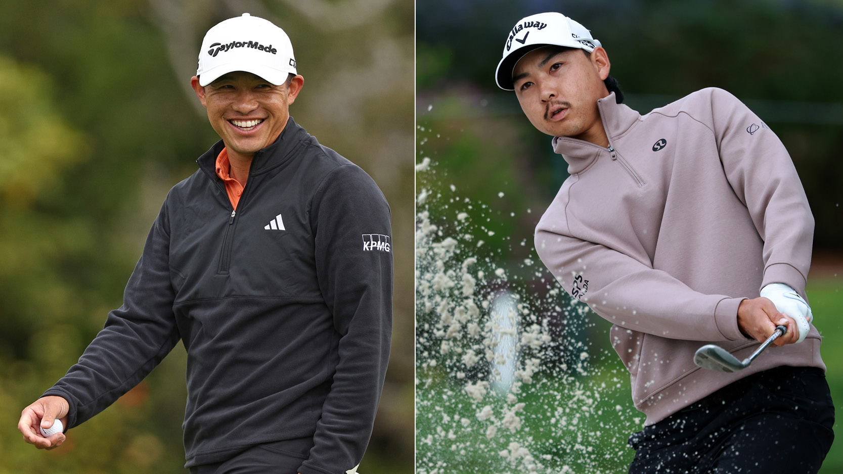 Collin Morikawa and Min Woo Lee hit golf shots