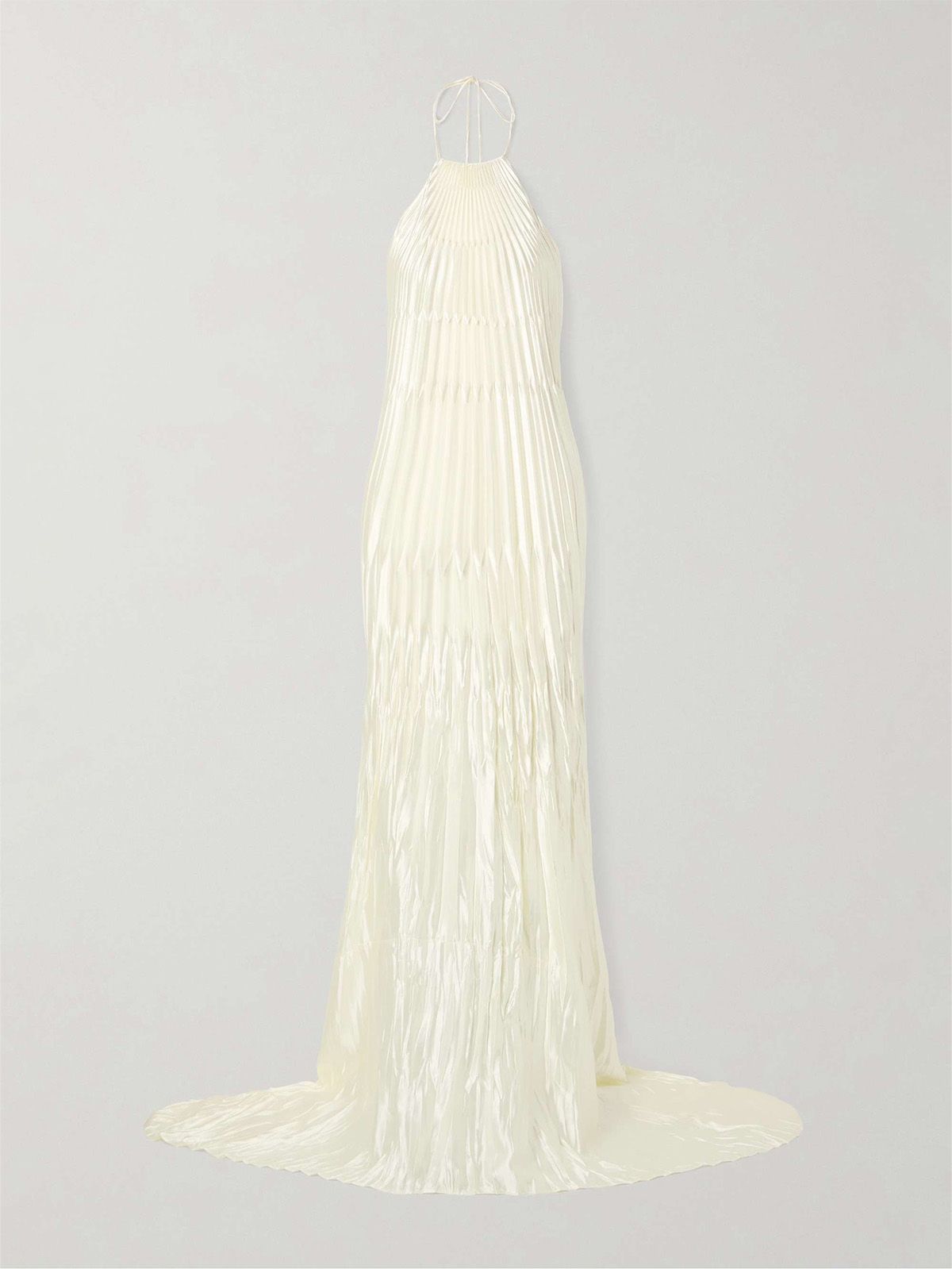 Sinclair Embellished Wool and Silk-Blend Plissé-Mikado Halterneck Gown