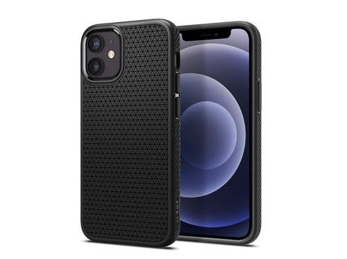 B&auml;sta iPhone 12 mini-skal: En iPhone 12 mini i ett Spigen Liquid Air-skal mot en vit bakgrund.