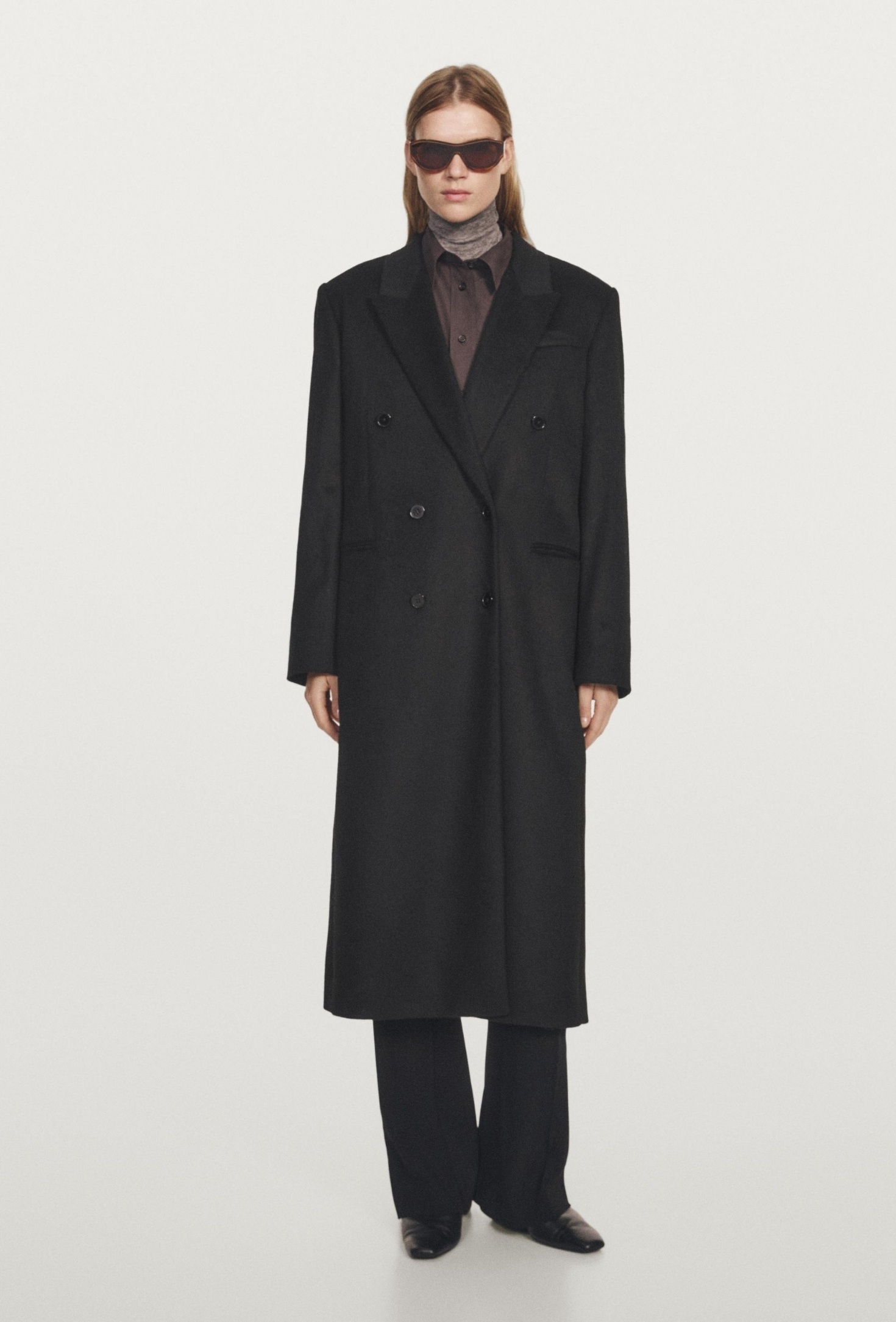 Massimo Dutti, 100% Wool Long Double-Breasted Coat