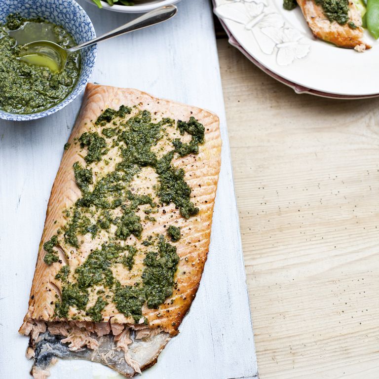 Roasted Salmon-Salsa Verde-food-spring dining-woman and home