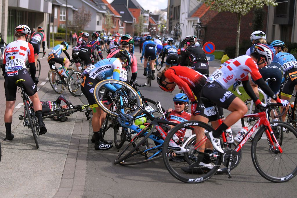 A crash in the women's race