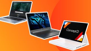 Three of the best Acer laptops on an orange background
