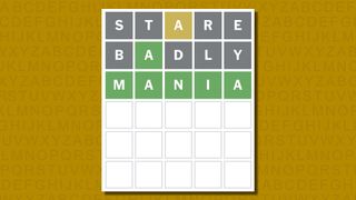 Wordle answer for game 868 on a yellow background