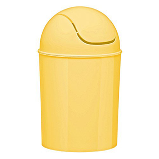 A yellow mini pastel trash can with a swinging lid