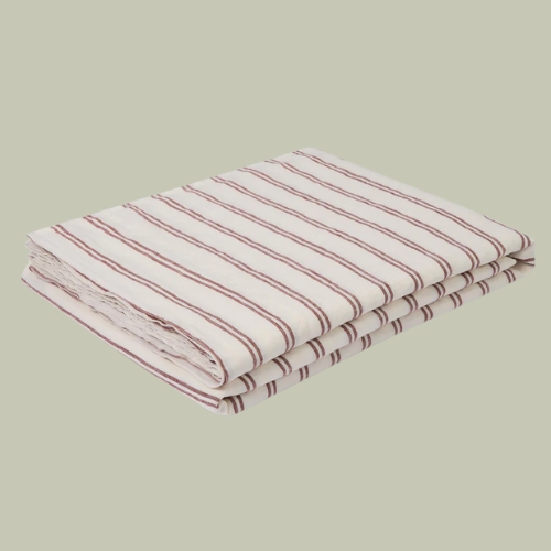 Piglet In Bed, Rhubarb Kemptown Stripe Linen Blend Flat Sheet