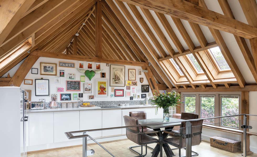 Small kitchen in oak frame self build