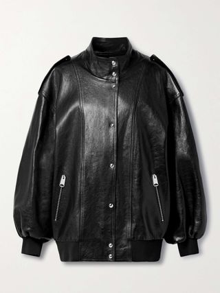 Farris Oversized Paneled Leather Bomber Jacket