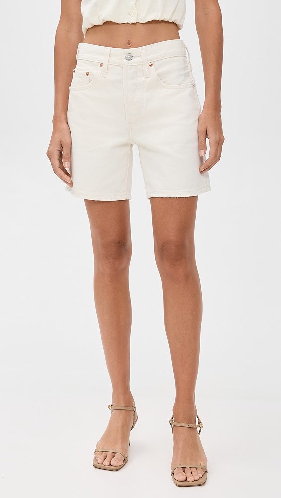 501 Mid Thigh Shorts - Ecru Booper No Damage