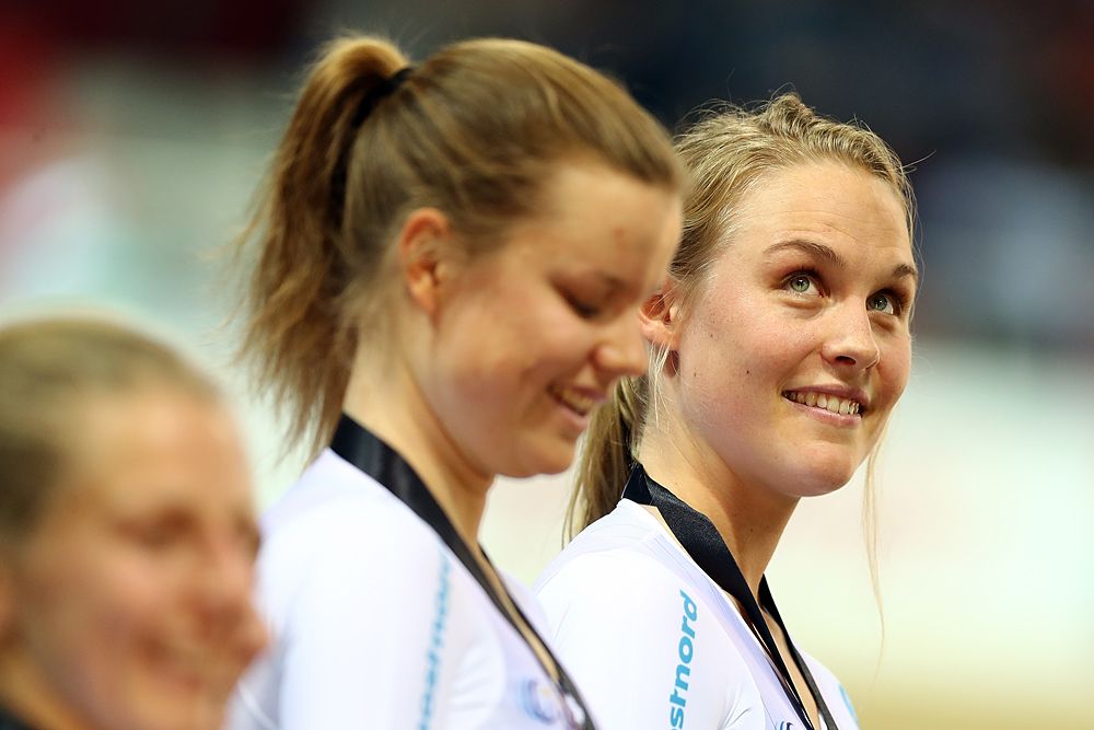 Amalie Dideriksen and Julie Leth (Denmark) claim gold in the women's Madison at Track World Cup I of 2018