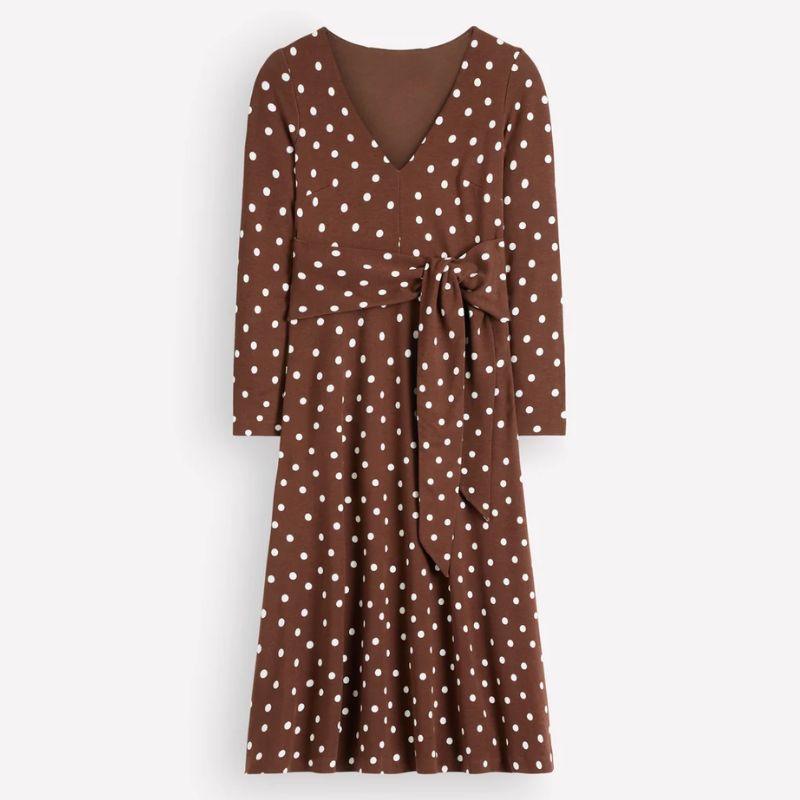 Boden, brown polka dot midi dress