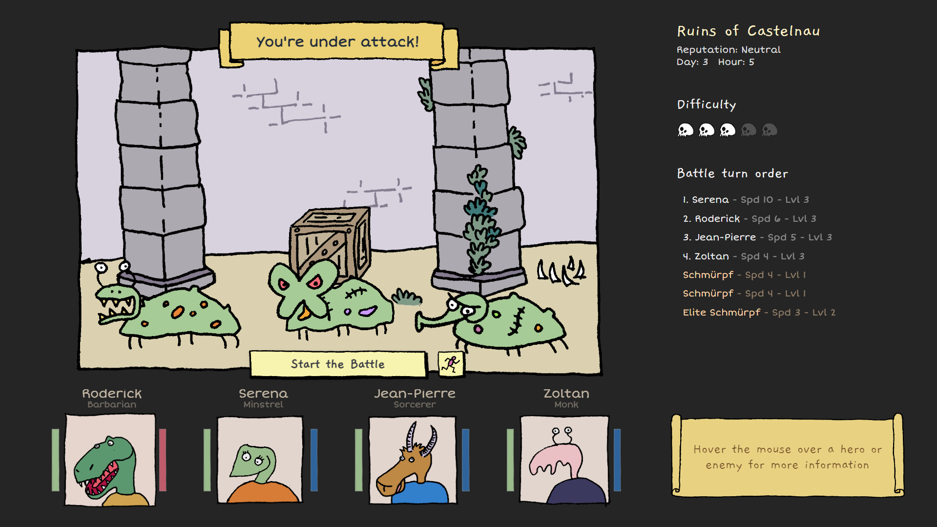 Several screenshots from Heroes of the Seven Islands, showing various retro-aesthetic point and click RPG adventure vibes.