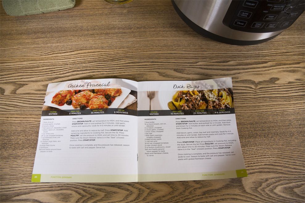 The Crock-Pot Express comes with a colorful recipe book to help you get cooking.