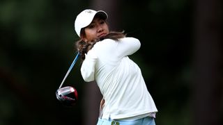 Zoe Campos takes a shot during a practice round before the Curtis Cup