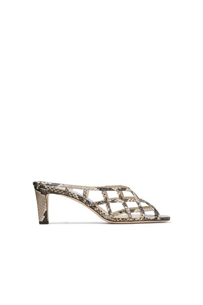 Jimmy Choo Natural Snake-Printed Leather Caged Mules