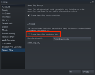 Enable Steam Play for all titles - 2