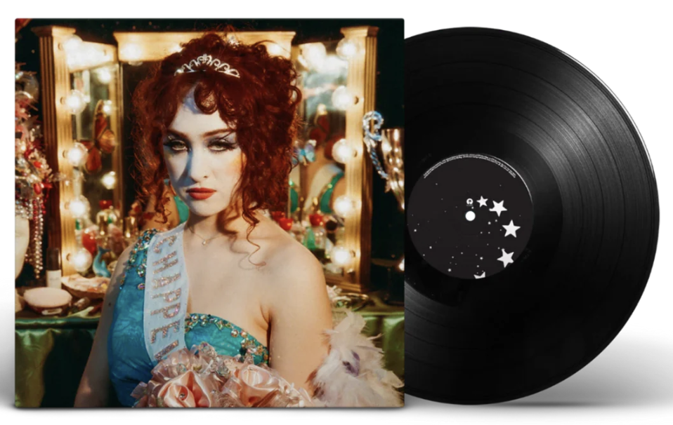 Cover of The Rise and Fall of a Midwest Princess, featuring Chappell Roan with red hair and a tiara in a dressing room setting