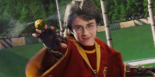 Harry Potter playing quidditch