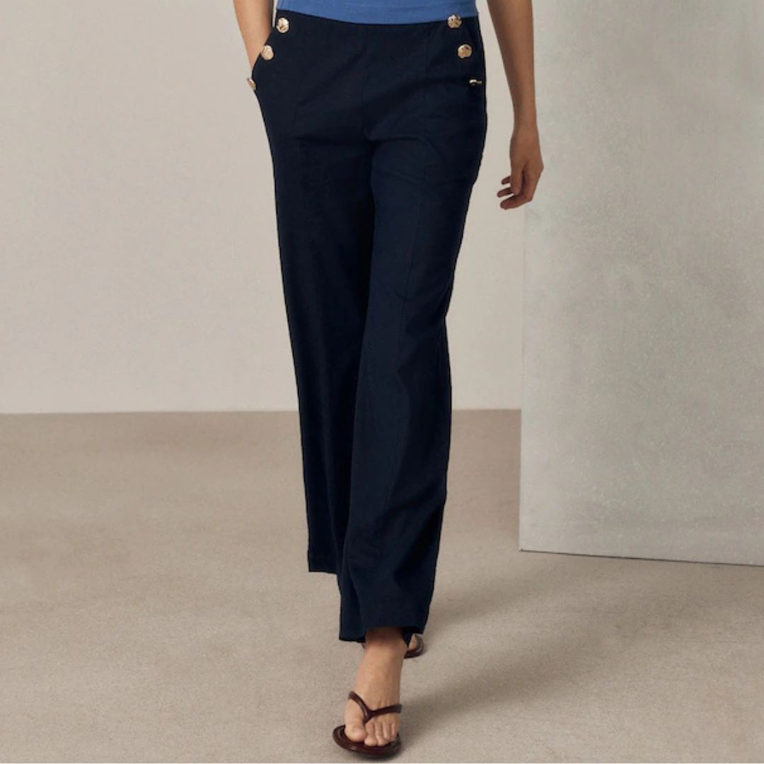 Next Blue Linen-Rich Wide-Leg Trousers