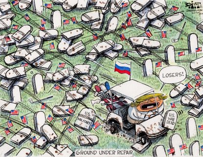 Political Cartoon U.S. Trump military suckers losers