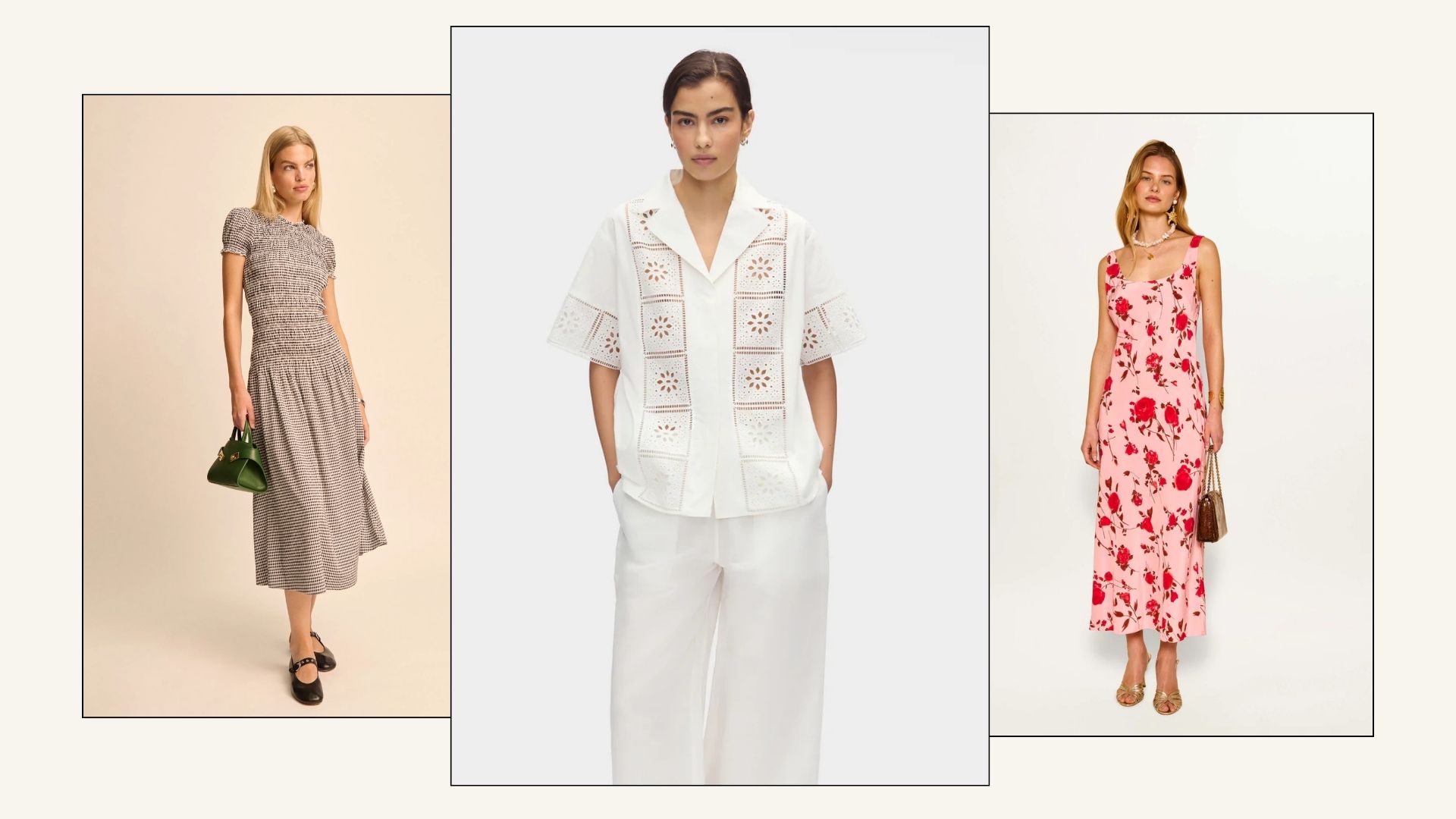 Three women wearing Reformation, Aligne and Rixo