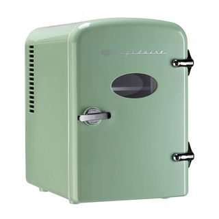 Mint green mini fridge