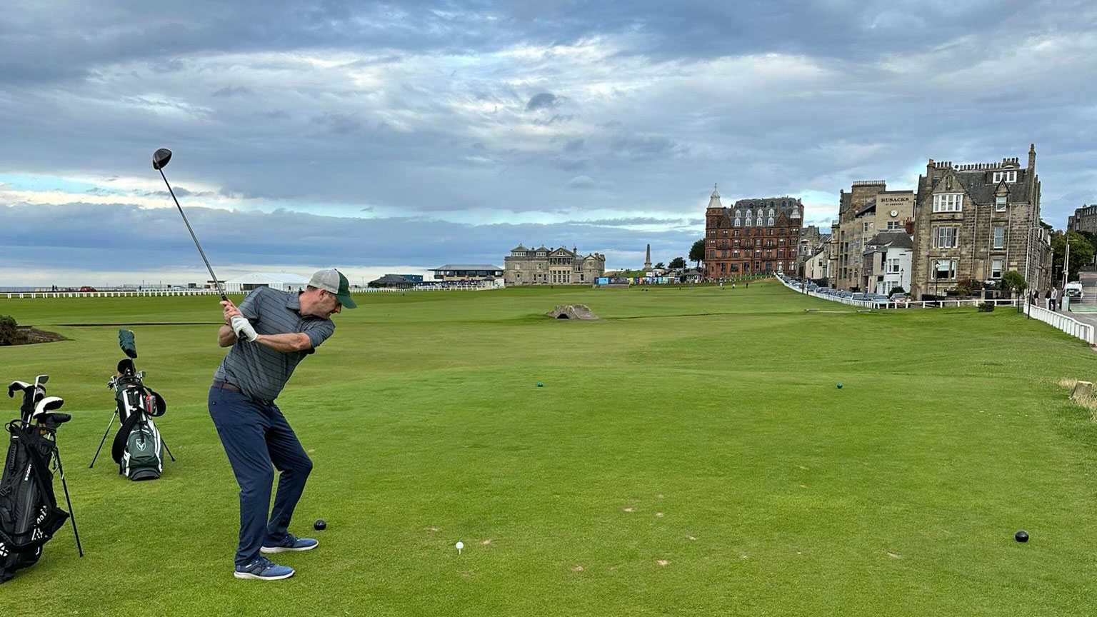 Michael Weston of Golf Monthly hits a tee shot at St Andrews