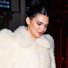 Kendall Jenner wears a huge fluffy fur coat as a dress in Greenwich Village, New York 