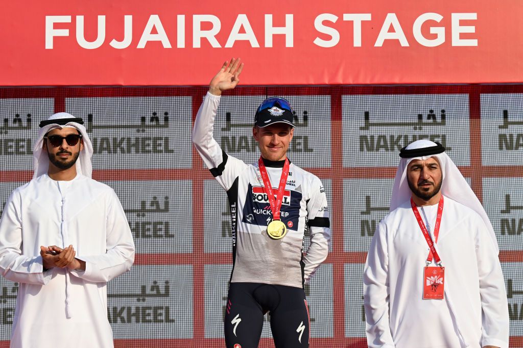 The podium after UAE Tour 2024 stage 5