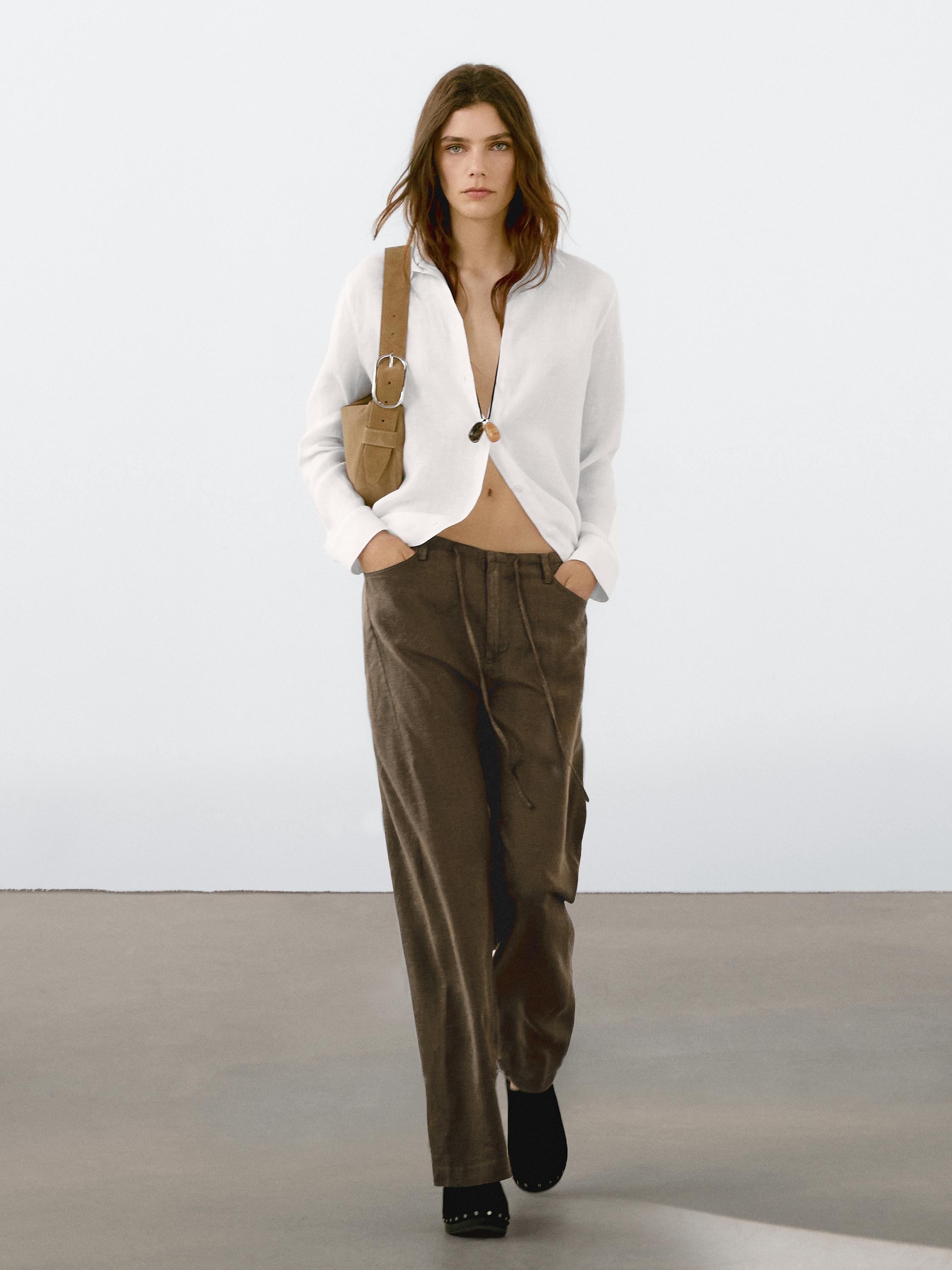 Massimo Dutti, 100% Linen Straight-Leg Trousers With Pockets