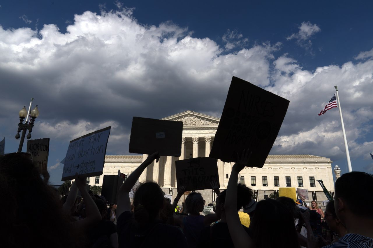 Abortion-rights activists protest outside the Supreme Court