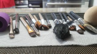 Freshly cleaned makeup brushes