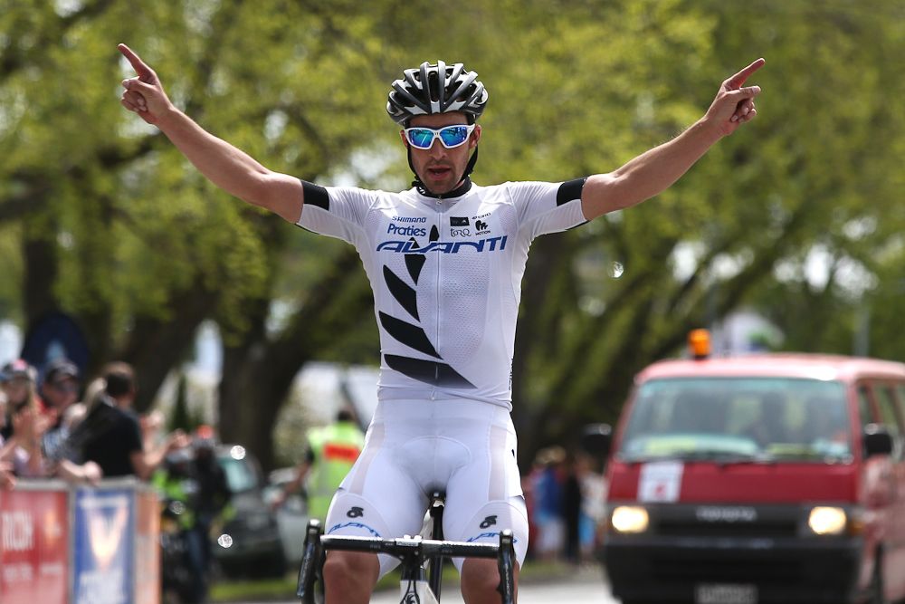 Joseph Cooper of Wellington finishes first in Gore during stage five of the Tour of Southland