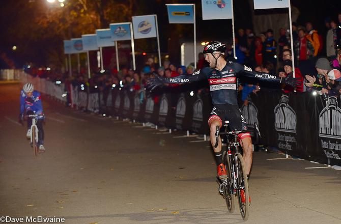 Danny Summerhill (K-Edge Felt) wins a sprint finish against Powers. It was his last race of the season as he is about to begin training for his upcoming road season.