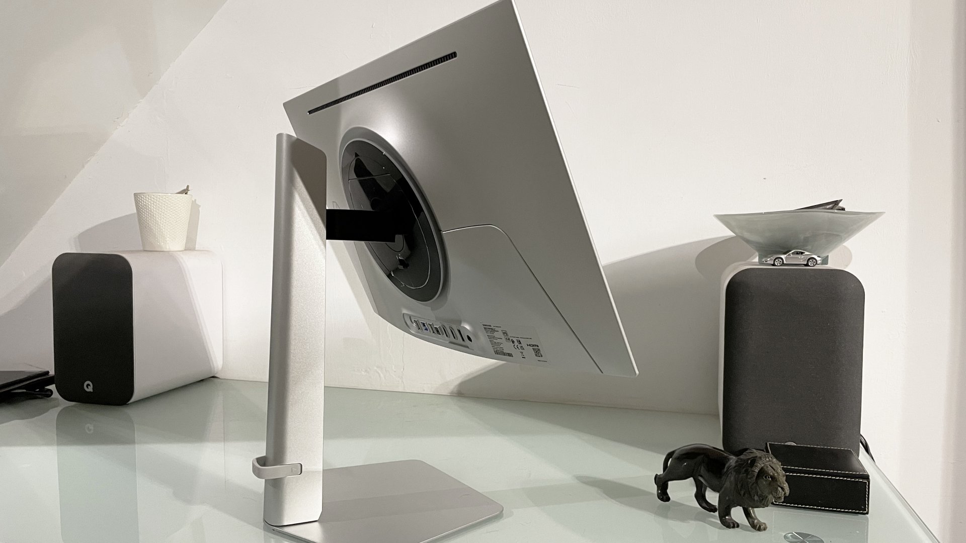 Samsung Odyssey OLED G6 G60SF monitor on a desk in a home office