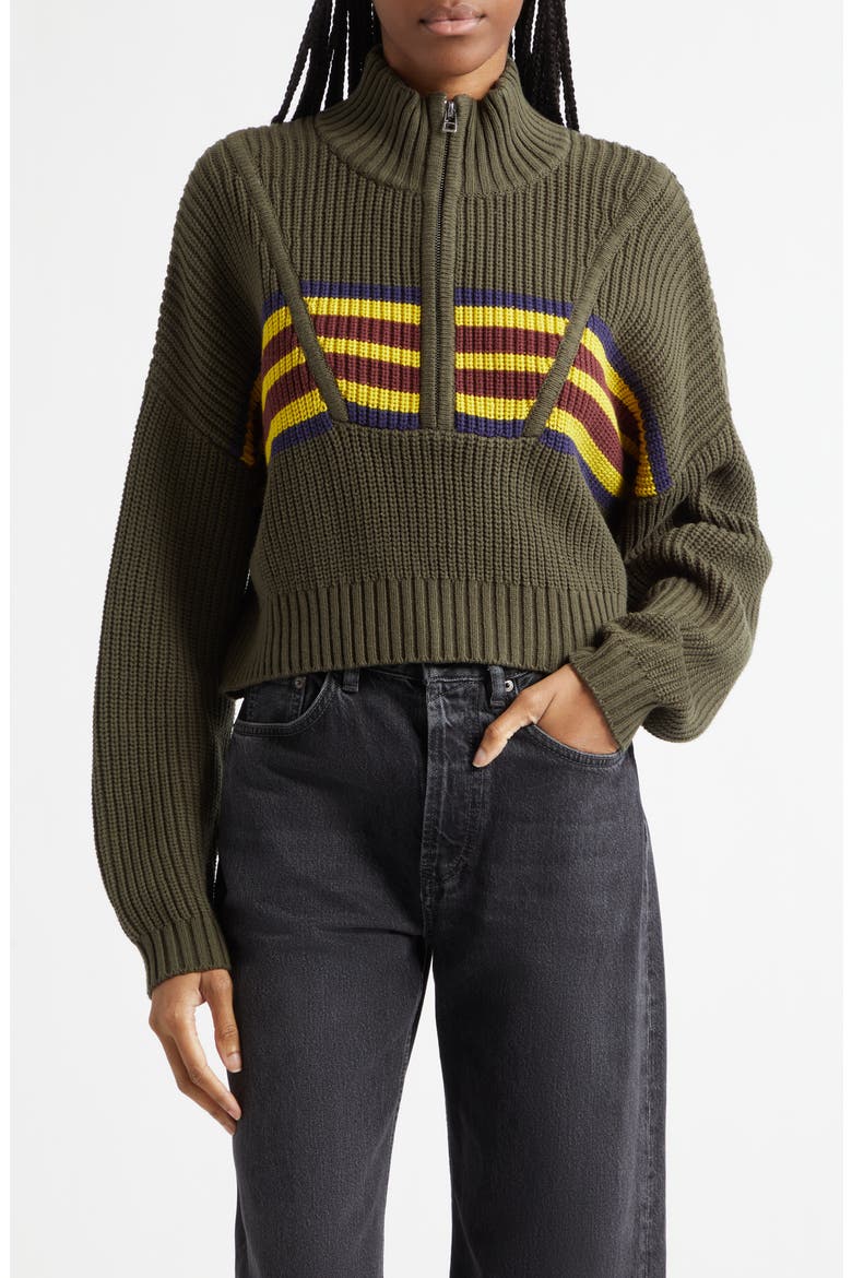 Hampton Stripe Half Zip Crop Sweater