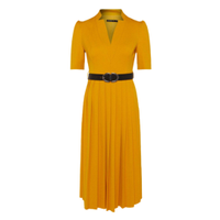 Structured Crepe Forever Pleat Belted Dress, was £219 now £175.20 | Karen Millen