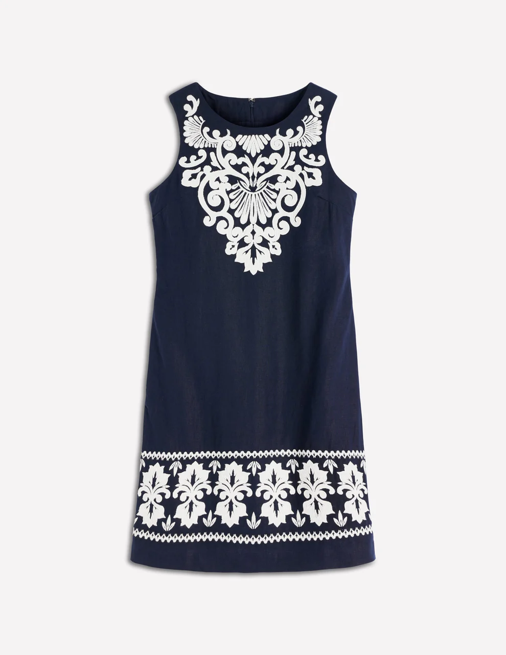 Linen Shift Dress-Navy Embrodiery