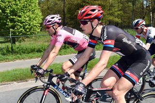 Chad Haga and Tom Dumoulin on stage two of the 2016 Giro d'Italia