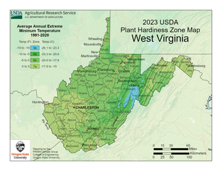 USDA Plant Hardiness Zone Map for West Virginia