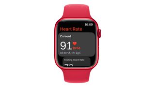 Apple Watch showing heart rate monitor