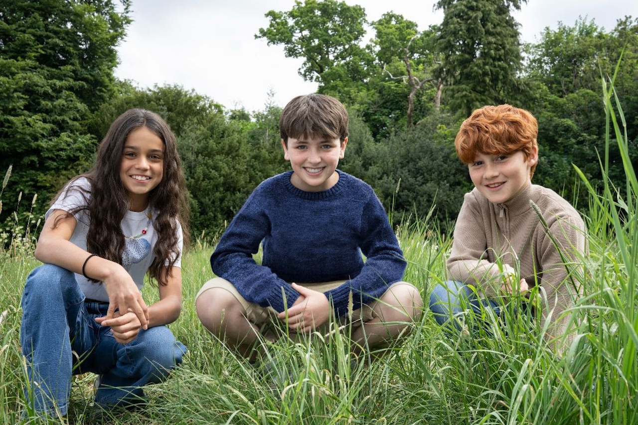 Dominic McLaughlin, Arabella Stanton and Alastair Stout on the Harry Potter TV show set