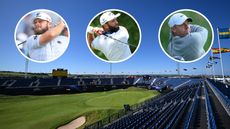 The Open 18th hole at Royal Portrush and Tyrrell Hatton, Jon Rahm and Rory McIlroy