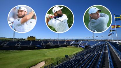 The Open 18th hole at Royal Portrush and Tyrrell Hatton, Jon Rahm and Rory McIlroy