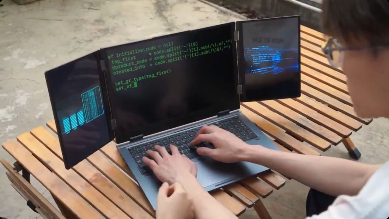 Byone's Bax 16 gaming laptop with three screens built-in