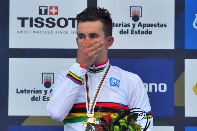 Michal Kwiatkowski (Poland) can't believe he won the World Championships