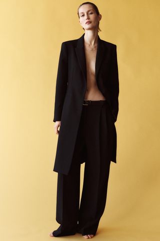 Long Blazer With Shoulder Pads