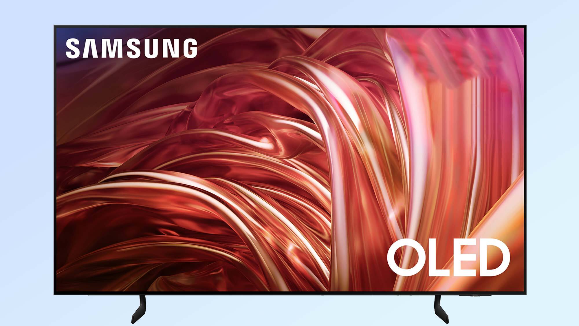 The Samsung S85D OLED on a light blue background.