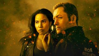 Jurnee Smollett and Taron Egerton in the poster for "Smoke" coming soon to Apple TV Plus